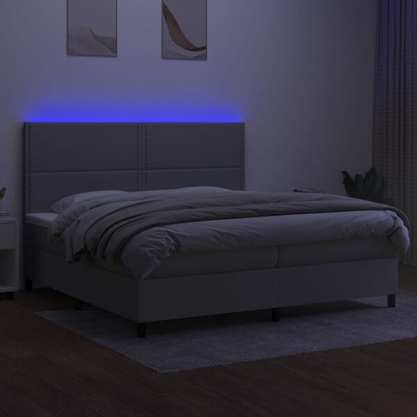 vidaXL Box spring postel s matrací a LED světle šedá 200x200 cm textil
