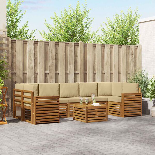 vidaXL Sedac&iacute; soupravy 8 pcs Přirozen&aacute; a B&eacute;žov&aacute; Masivn&iacute; ak&aacute;tov&eacute; dřevo