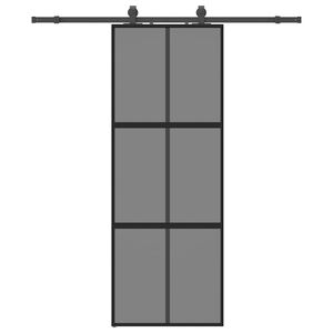 vidaXL Posuvn&eacute; dveře se sadou kov&aacute;n&iacute; čern&eacute; 76x205 cm Tvrzen&eacute; sklo