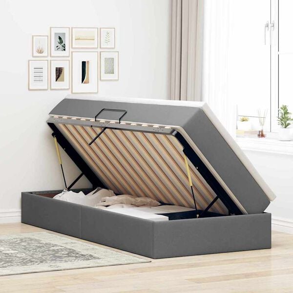 vidaXL Postel s &uacute;ložn&yacute;m prostorem a matrac&iacute; Tmavě &scaron;ed&aacute; 90 x 200 cm