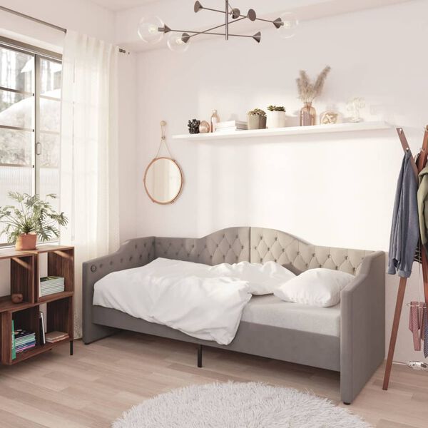 vidaXL V&aacute;lenda s matrac&iacute; a USB světle &scaron;ed&aacute; textil 90 x 200 cm