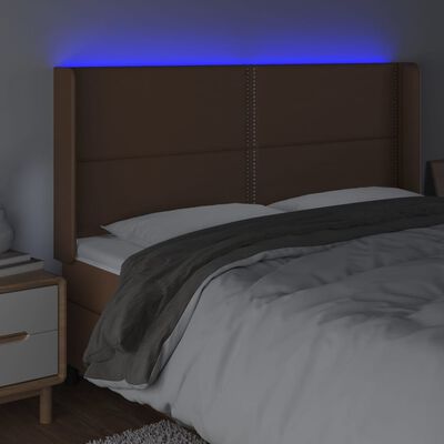 vidaXL Čelo postele s LED hnědé 203 x 16 x 118/128 cm umělá kůže