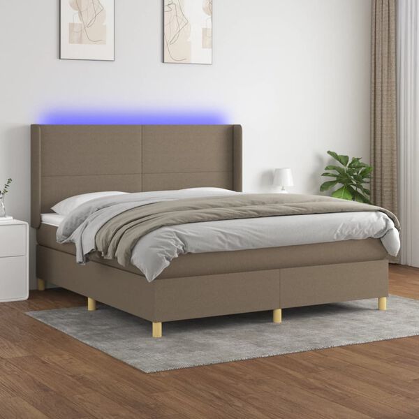vidaXL Box spring postel s matrac&iacute; a LED taupe 180x200 cm textil