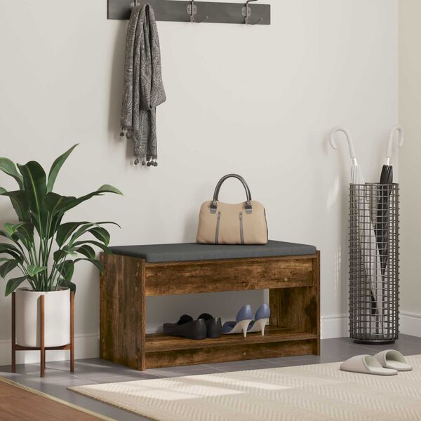 vidaXL Chodbičkov&aacute; lavice s pol&scaron;t&aacute;řem Uzen&yacute; Dub 83 x 38 x 45 cm