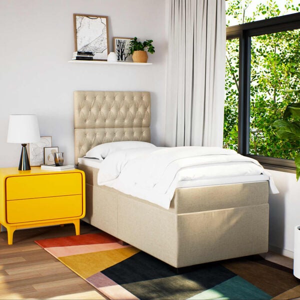 vidaXL Box spring postel s matrac&iacute; kr&eacute;mov&aacute; 90x190 cm textil