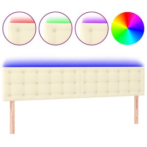 vidaXL Čelo postele s LED kr&eacute;mov&eacute; 200x5x78/88 cm uměl&aacute; kůže