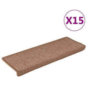 vidaXL Schodov&eacute; rohože 15 ks 65 x 21 x 4 cm hněd&eacute; s obd&eacute;ln&iacute;kov&yacute;m okrajem