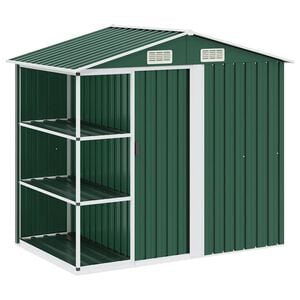 vidaXL Zahradn&iacute; domek s reg&aacute;lem zelen&yacute; 205 x 130 x 183 cm železo