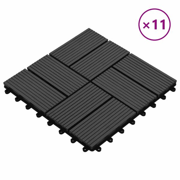 vidaXL Dlažba na terasu 11 pcs Čern&yacute; 30 x 30 cm Dřevoplast