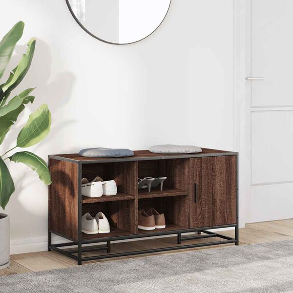 vidaXL Lavice s botníkem hnědý dub 100x40x53,5 cm kompozit a kovu