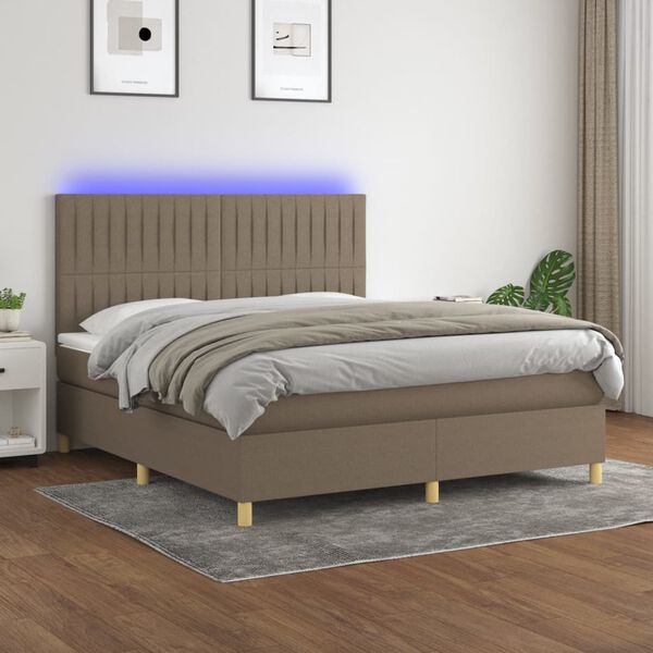 vidaXL Box spring postel s matrac&iacute; a LED taupe 180x200 cm textil