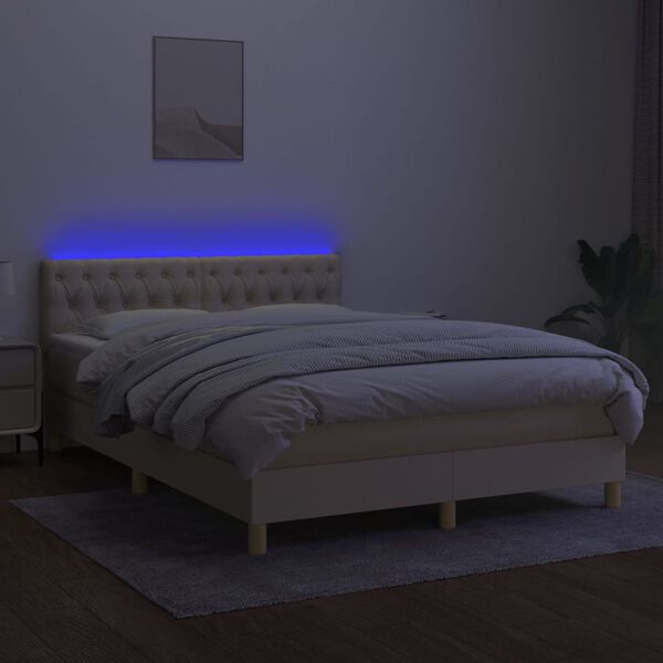 vidaXL Box spring postel s matrac&iacute; a LED kr&eacute;mov&aacute; 140x190 cm textil