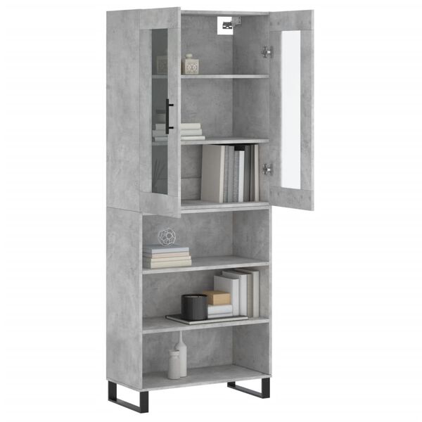 vidaXL Skř&iacute;ň highboard betonově &scaron;ed&aacute; 69,5x34x180 cm kompozitn&iacute; dřevo