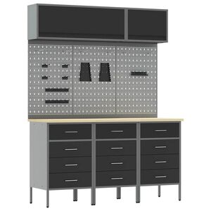 vidaXL Sada pracovn&iacute; skř&iacute;ně se z&aacute;suvkou s &uacute;loži&scaron;těm 8 pcs Čern&aacute;