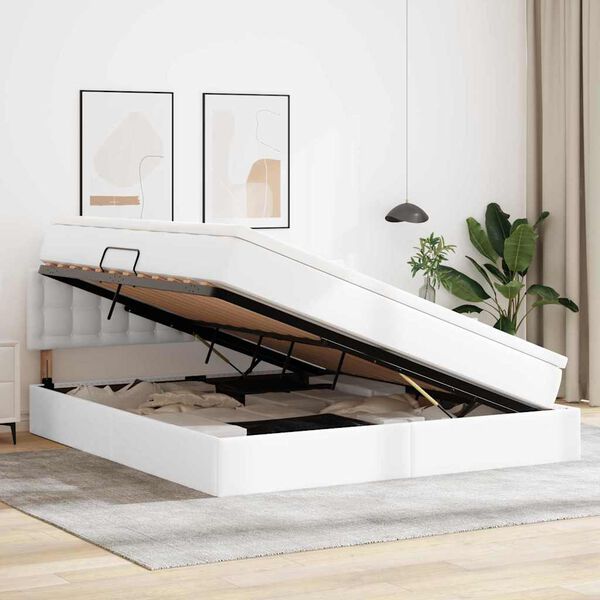 vidaXL Postel s &uacute;ložn&yacute;m prostorem a matrac&iacute; &Uacute;plně b&iacute;l&aacute; 160 x 200 cm