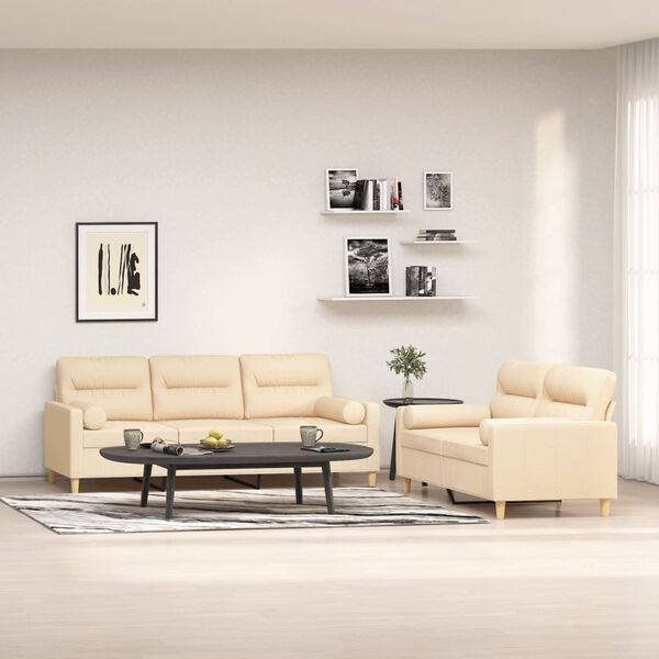 vidaXL 2d&iacute;ln&aacute; sedac&iacute; souprava s pol&scaron;t&aacute;ři a podu&scaron;kami kr&eacute;mov&aacute; textil