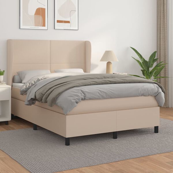 vidaXL Box spring postel s matrac&iacute; cappuccino 140x200 cm uměl&aacute; kůže