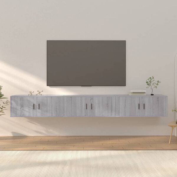 vidaXL N&aacute;stěnn&eacute; TV skř&iacute;ňky 3 ks &scaron;ed&eacute; sonoma 100 x 34,5 x 40 cm