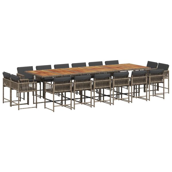 vidaXL 17d&iacute;ln&yacute; zahradn&iacute; j&iacute;deln&iacute; set s podu&scaron;kami &scaron;ed&yacute; polyratan