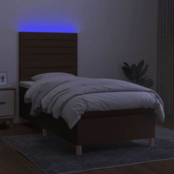 vidaXL Box spring postel s matrac&iacute; a LED tmavě hněd&aacute; 100x200 cm textil
