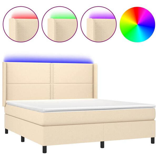 vidaXL Box spring postel s matrac&iacute; a LED kr&eacute;mov&aacute; 180x200 cm textil