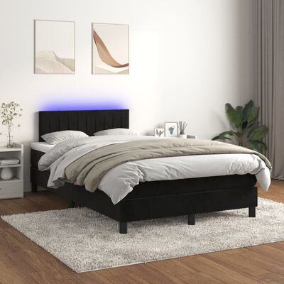 vidaXL Box spring postel s matrací a LED černá 120x200 cm samet
