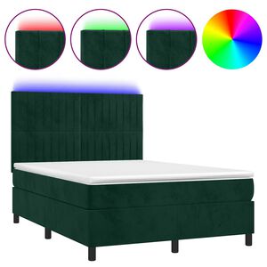 vidaXL Box spring postel s matrac&iacute; a LED tmavě zelen&aacute; 140x200 cm samet