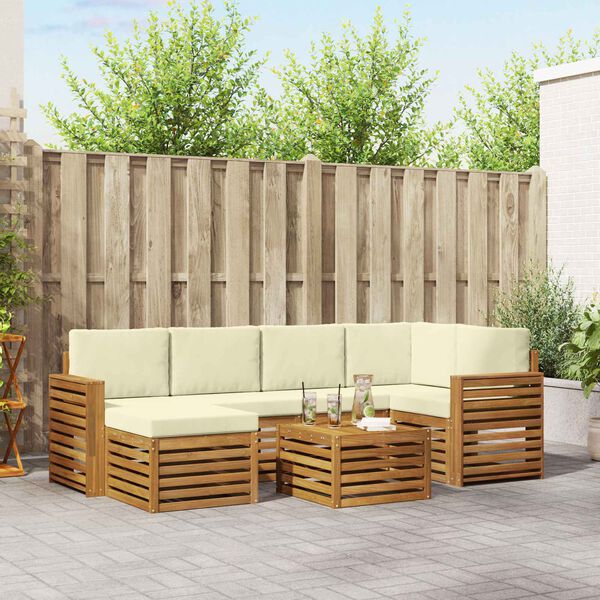 vidaXL Rohov&aacute; sofa sada s pol&scaron;t&aacute;řem 7 pcs Přirozen&aacute; a Kr&eacute;mov&aacute;