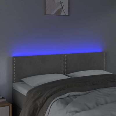 vidaXL Čelo postele s LED světle šedé 144 x 5 x 78/88 cm samet