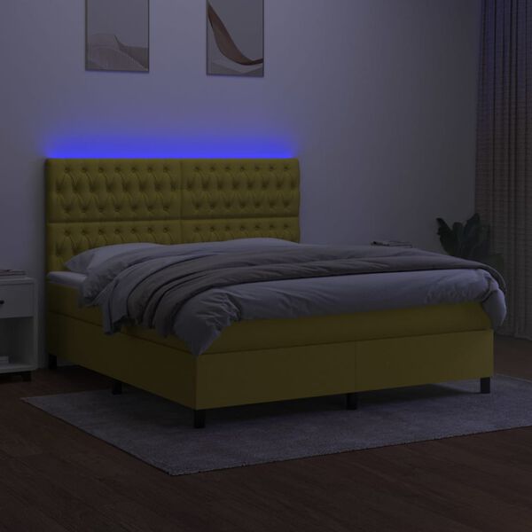 vidaXL Box spring postel s matrac&iacute; a LED zelen&aacute; 180x200 cm textil