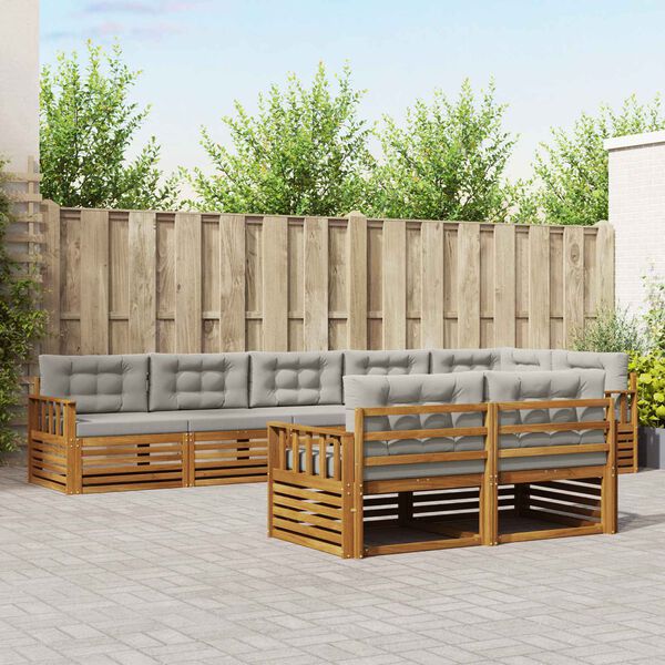 vidaXL Venkovn&iacute; pohovkov&aacute; souprava 8 pcs Př&iacute;rodn&iacute; a světle &scaron;ed&aacute;