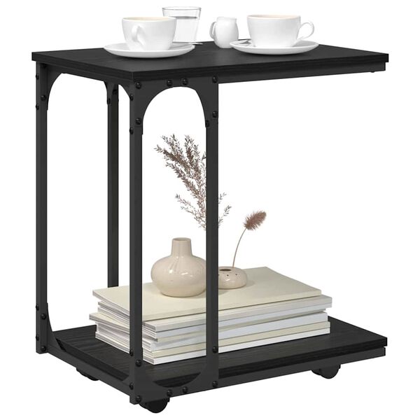 vidaXL Bočn&iacute; stůl s kolem Čern&yacute; dub 50 x 35 x 55.5 cm kompozitn&iacute; dřevo