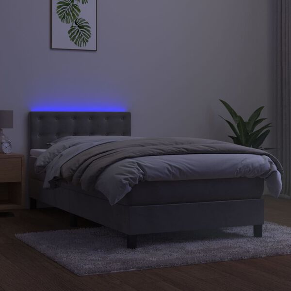 vidaXL Box spring postel s matrac&iacute; a LED světle &scaron;ed&aacute; 90x190 cm samet