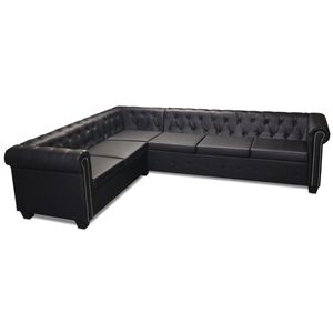 vidaXL Rohov&aacute; pohovka Chesterfield 6m&iacute;stn&aacute; uměl&aacute; kůže čern&aacute;