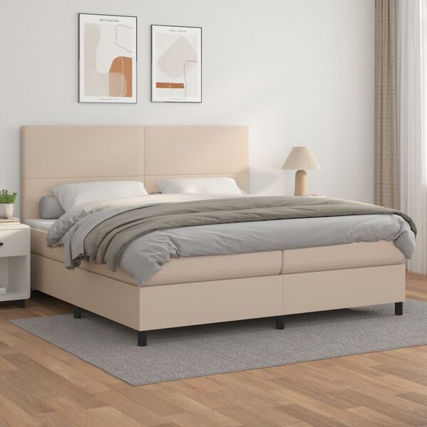 vidaXL Box spring postel s matrac&iacute; cappuccino 200 x 200 cm uměl&aacute; kůže