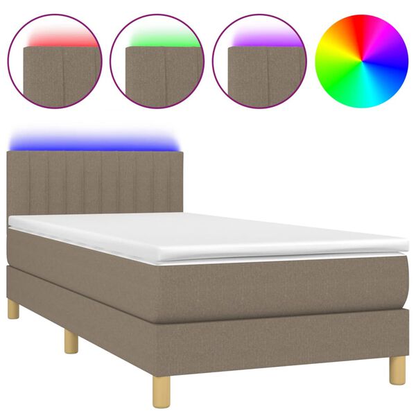 vidaXL Box spring postel s matrac&iacute; a LED taupe 90x200 cm textil