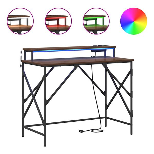 vidaXL Stůl s polic&iacute; Hněd&yacute; dub 100 x 50 x 86,5 cm kompozitn&iacute; dřevo