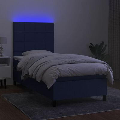 vidaXL Box spring postel s matrací a LED modrá 90x190 cm textil