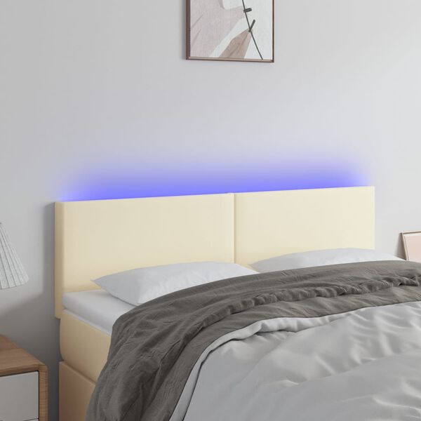 vidaXL Čelo postele s LED kr&eacute;mov&eacute; 144x5x78/88 cm uměl&aacute; kůže