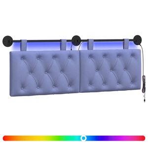 vidaXL Z&aacute;věsn&eacute; čelo postele S LED osvětlen&iacute;m Modr&aacute; dž&iacute;novina Textil