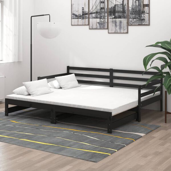 vidaXL V&yacute;suvn&aacute; denn&iacute; postel 2 &times; (90x200 cm) čern&aacute; masivn&iacute; borov&eacute; dřevo