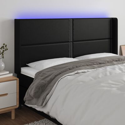 vidaXL Čelo postele s LED černé 183 x 16 x 118/128 cm umělá kůže