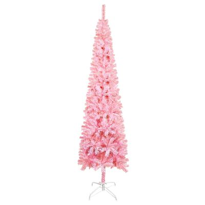 vidaXL Úzký vánoční stromek s LED a sadou koulí růžový 150 cm