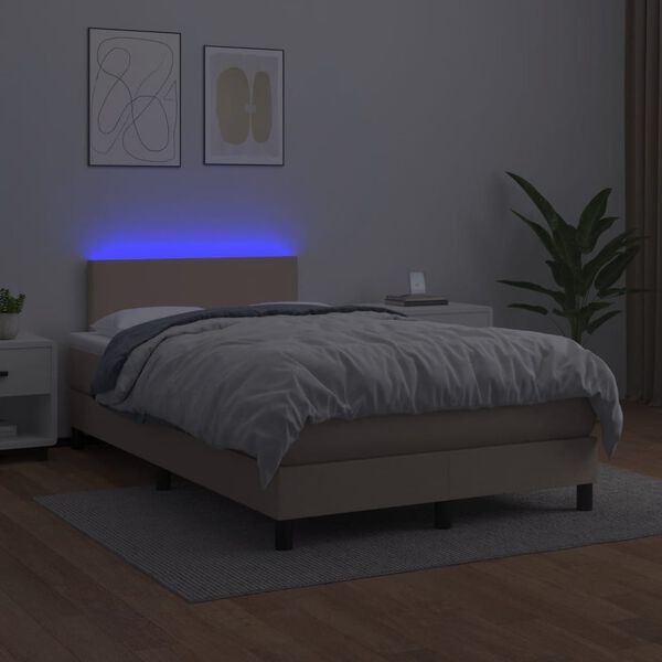 vidaXL Box spring postel matrace a LED cappuccino 140x190cm uměl&aacute; kůže