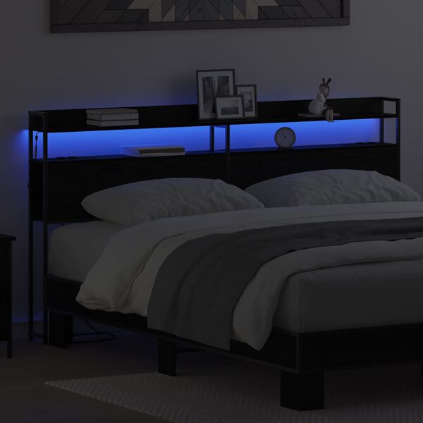 vidaXL &Uacute;ložn&eacute; čelo postele s polic&iacute; Čern&yacute; dub 200 cm Kompozitn&iacute; dřevo