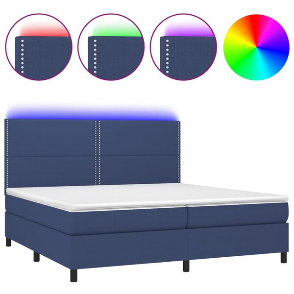 vidaXL Box spring postel s matrac&iacute; a LED modr&aacute; 200x200 cm textil
