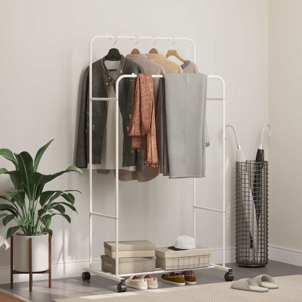 vidaXL Kovov&yacute; stojan na oblečen&iacute; Jednobarevn&yacute; B&iacute;l&aacute; 80 x 53 x 156 cm