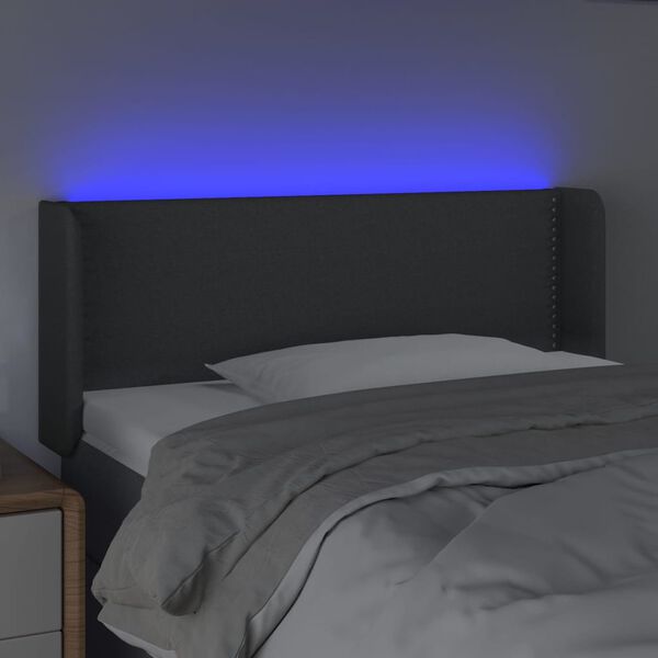 vidaXL Čelo postele s LED tmavě &scaron;ed&eacute; 83 x 16 x 78/88 cm textil