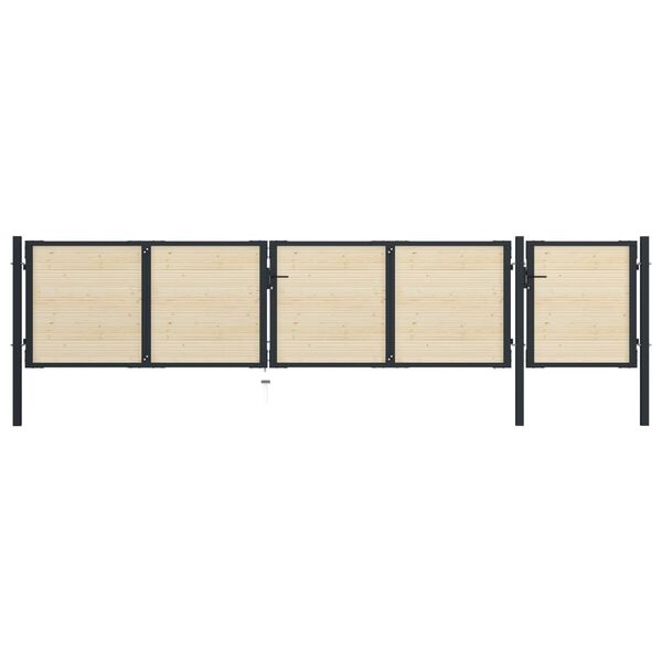 vidaXL Plotov&aacute; branka ocel a smrkov&eacute; dřevo 513 x 150 cm