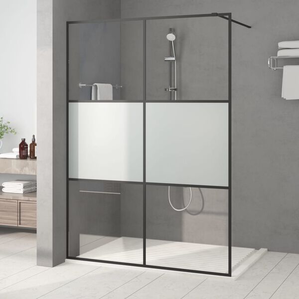 vidaXL Sprchov&aacute; z&aacute;stěna walk-in čern&aacute; 140x195 cm napůl ml&eacute;čn&eacute; ESG sklo